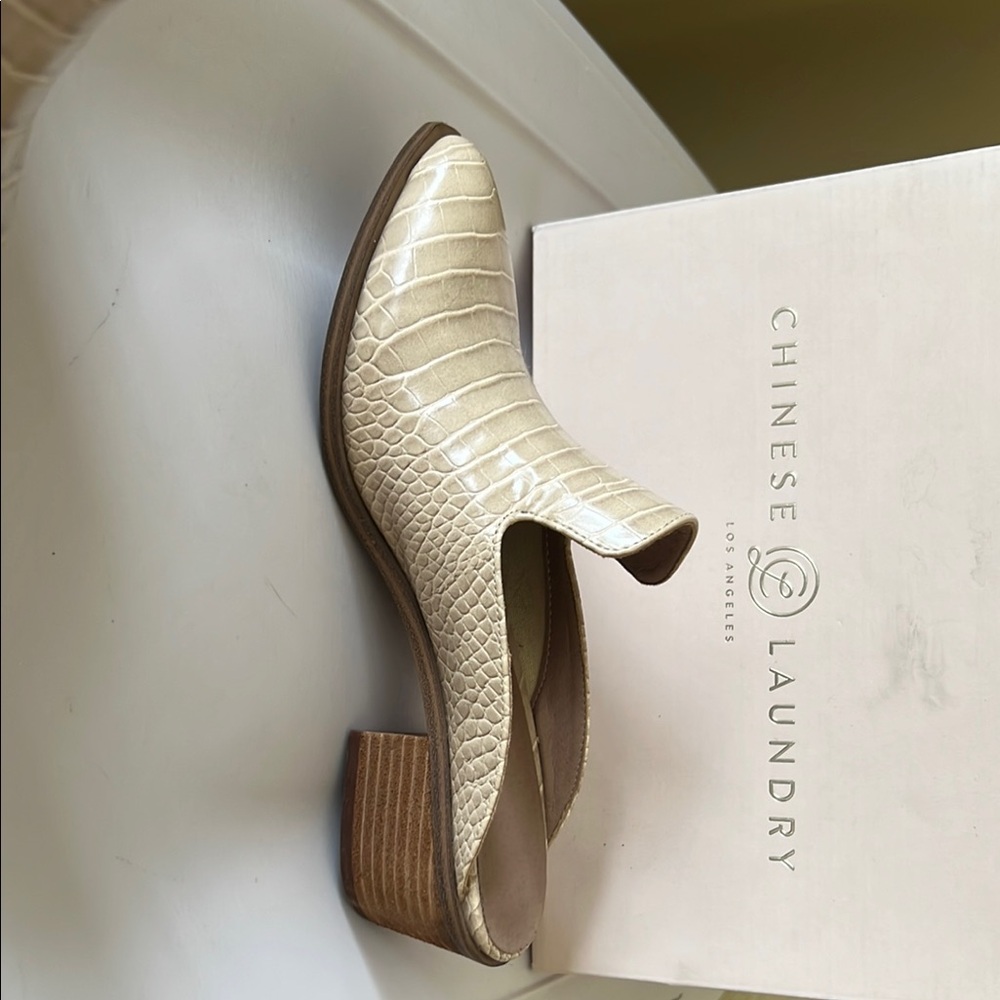 Chinese Laundry Cream Ankle Booties with Textured Leather - Picture 6 of 10